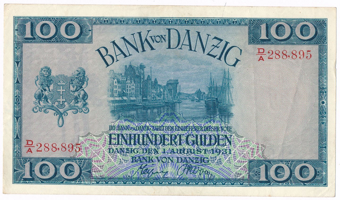 Wolne Miasto Gdańsk. 100 guldenów 1931 seria DA